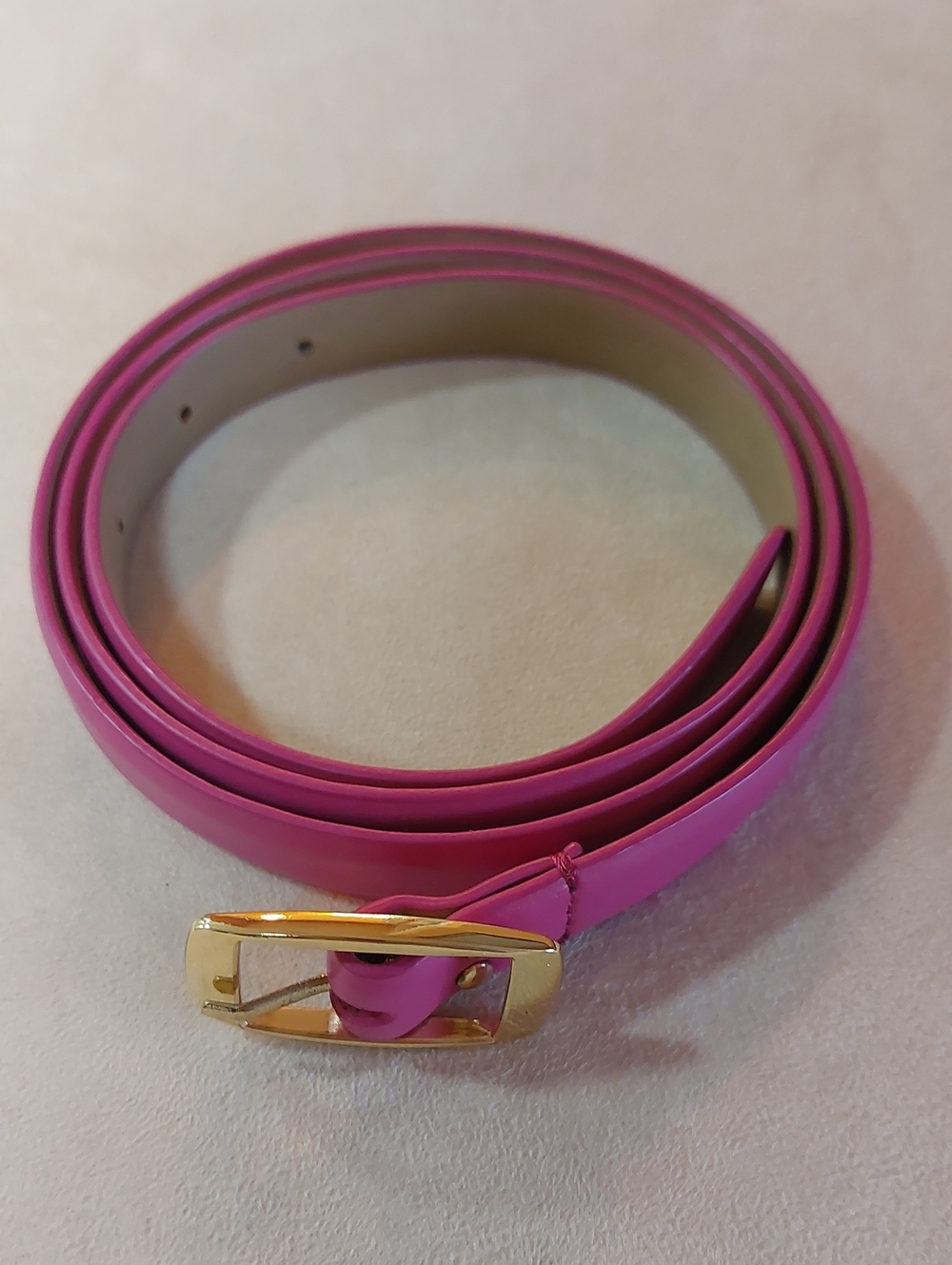 Talbots, Leather, Hot Pink Slim Belt with Gold Buckle